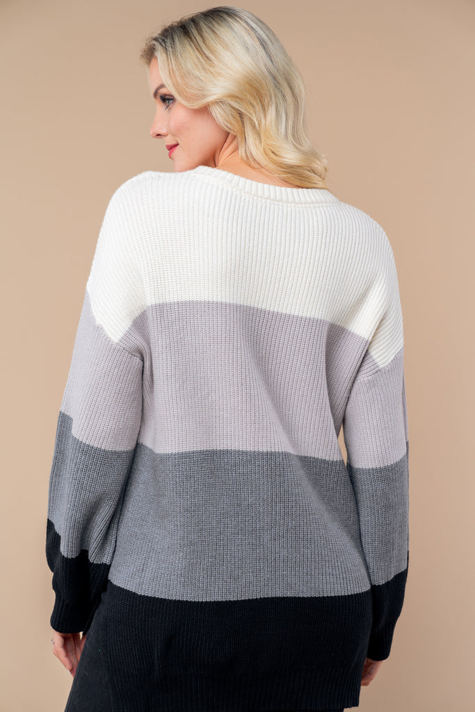 Neutral Color Block Sweater-Shirts & Tops-White Birch-Three Birdies Boutique, Women's Fashion Boutique Located in Kearney, MO