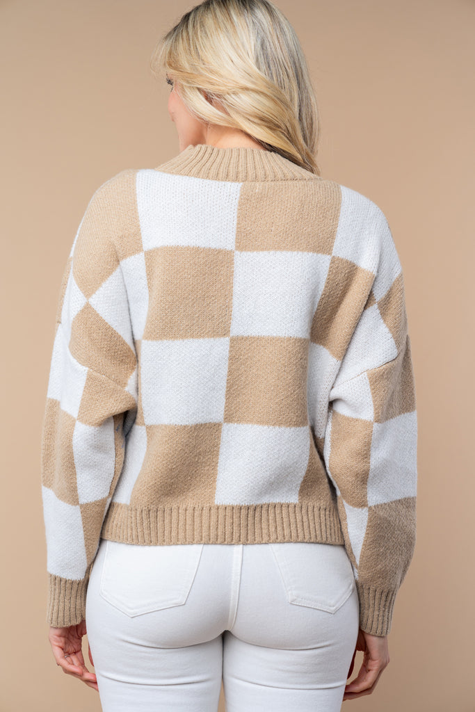 Checkered Knit Sweater-Sweater-White Birch-Three Birdies Boutique, Women's Fashion Boutique Located in Kearney, MO