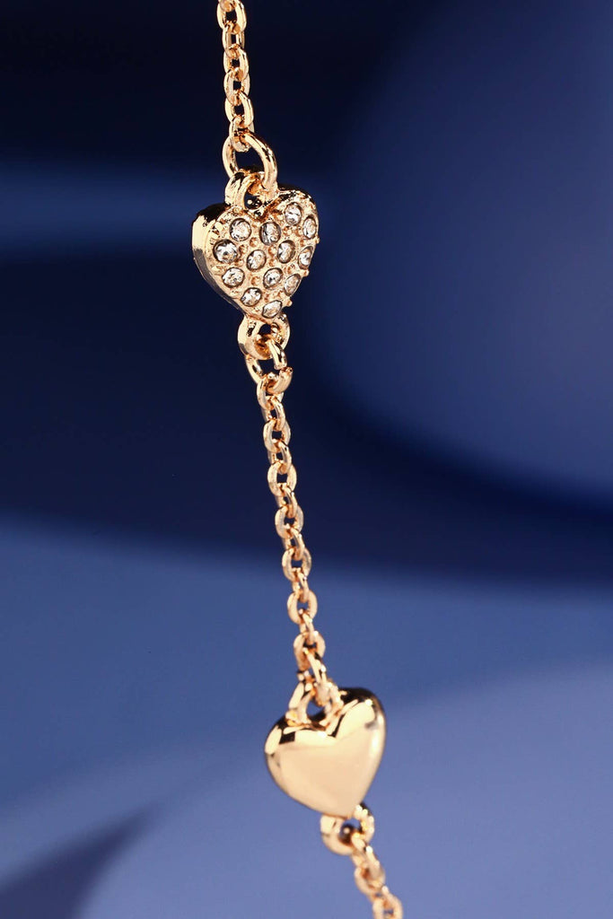 Chain Link Necklace with Pave Heart Pendants: GOLD(GDCRY)-Urbanista-Three Birdies Boutique, Women's Fashion Boutique Located in Kearney, MO