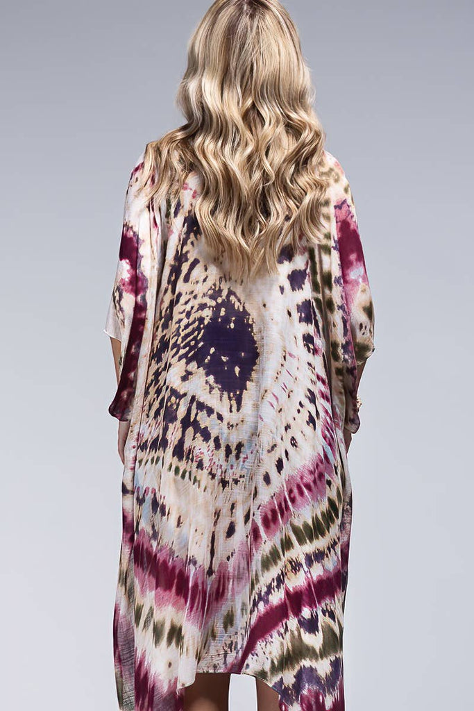 Tie-Dye Kimono Maroon-Urbanista-Three Birdies Boutique, Women's Fashion Boutique Located in Kearney, MO