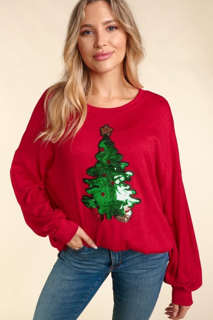 Sequined Christmas Tree Sweater-Outerwear-Haptics-Three Birdies Boutique, Women's Fashion Boutique Located in Kearney, MO