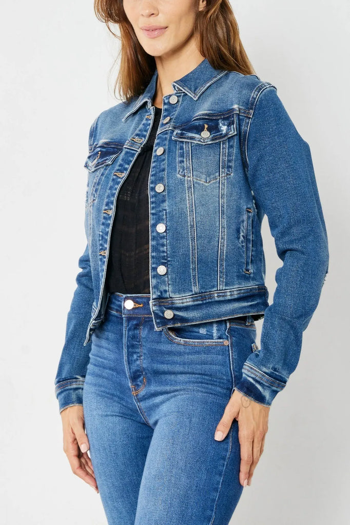 Judy Blue Classic Destroy Denim Jacket-Denim Jacket-Judy Blue-Three Birdies Boutique, Women's Fashion Boutique Located in Kearney, MO