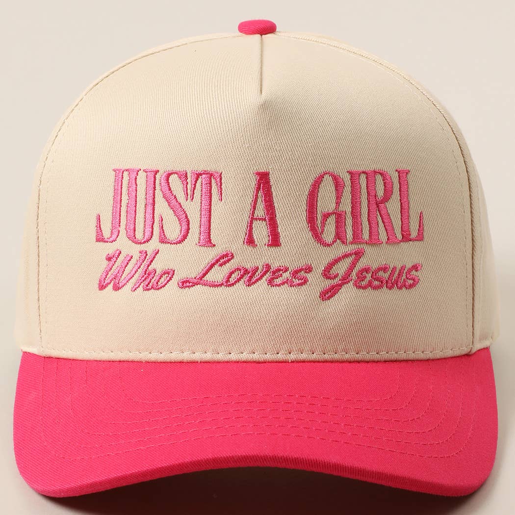 Just A Girl Who Loves Jesus Embroidery Trucker Hat: Hot Pink / ONE SIZE { product_type }}