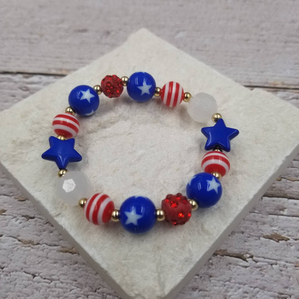 4th of July Bracelet Patriotic Stretch Bracelet-Accessories-Treasure Wholesale-Three Birdies Boutique, Women's Fashion Boutique Located in Kearney, MO