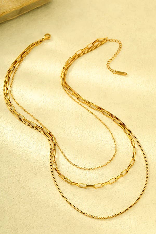 Gold Three Layer Necklace-JOSSLYN by wall to wall-Three Birdies Boutique, Women's Fashion Boutique Located in Kearney, MO