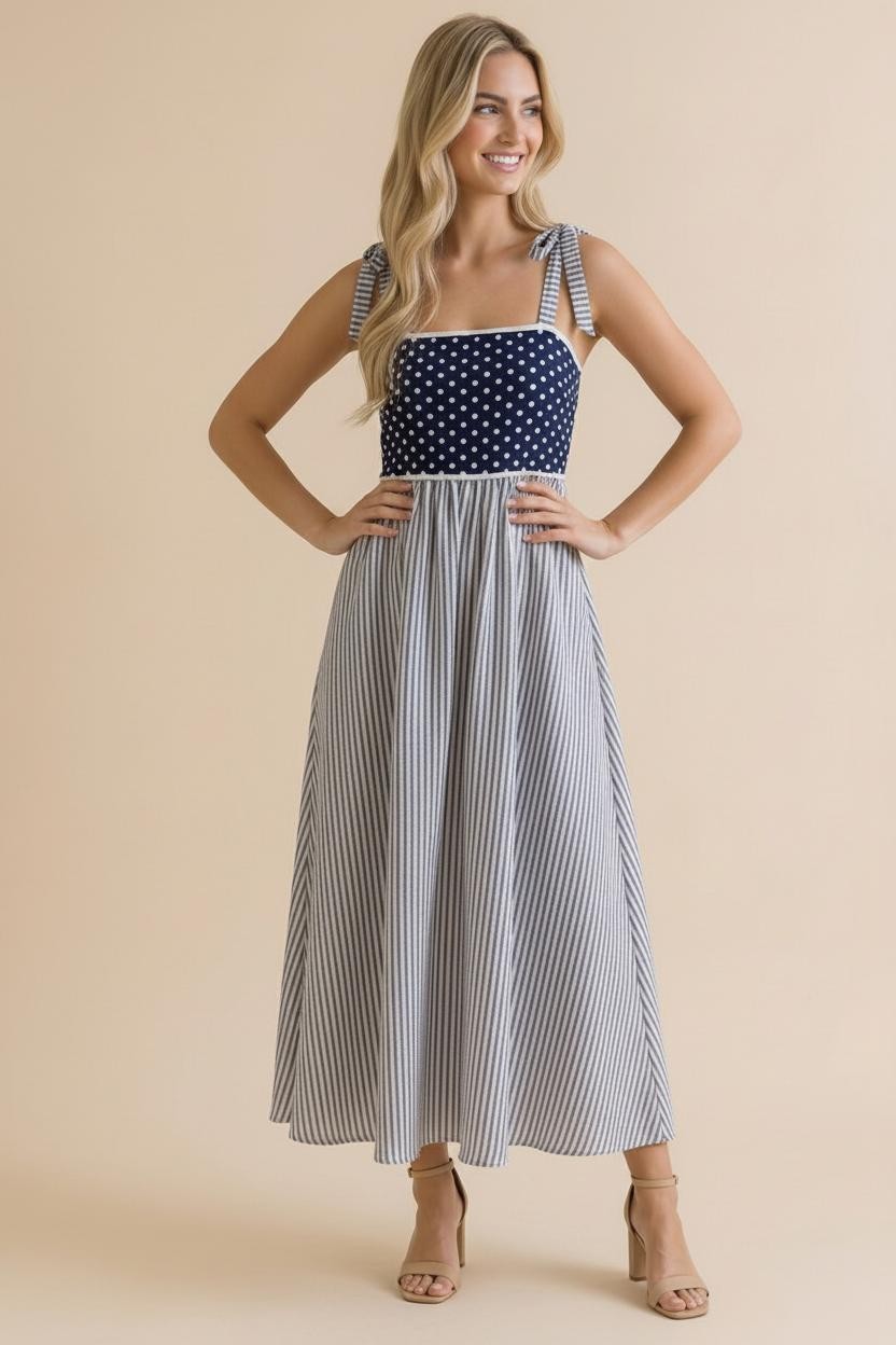 Polka Dot Striped Midi Dress { product_type }}