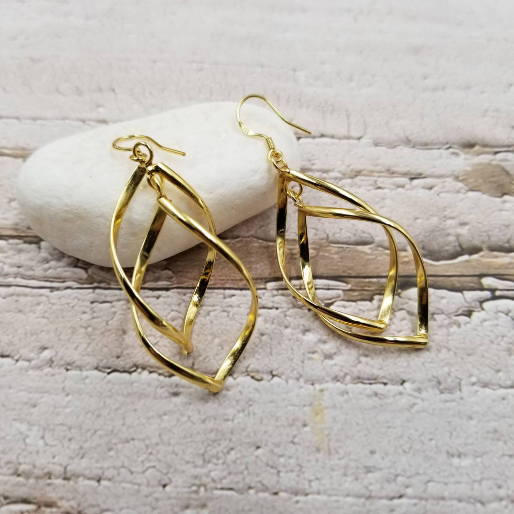 Gold Twisted Geometry Earrings-Treasure Wholesale-Three Birdies Boutique, Women's Fashion Boutique Located in Kearney, MO
