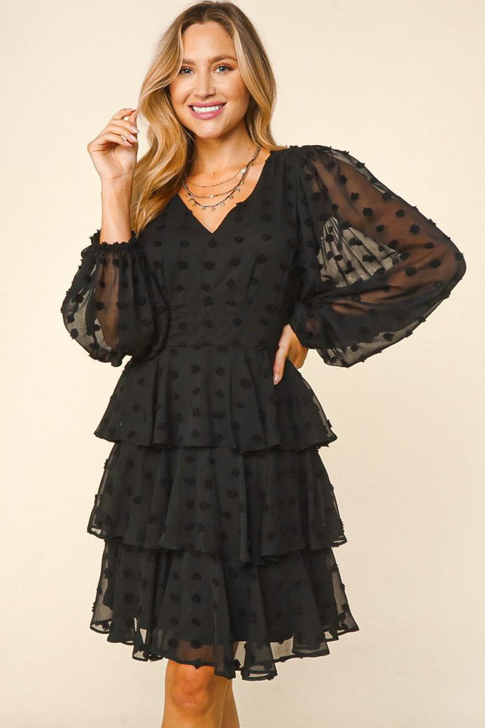 Dotted Black Twirl Dress-Dresses-Haptics-Three Birdies Boutique, Women's Fashion Boutique Located in Kearney, MO