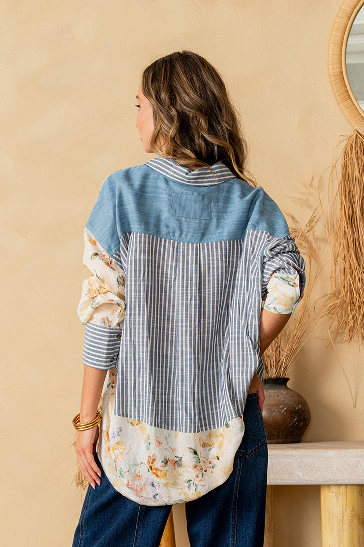 Floral Stripe Button Down Top { product_type }}