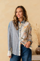 Floral Stripe Button Down Top { product_type }}