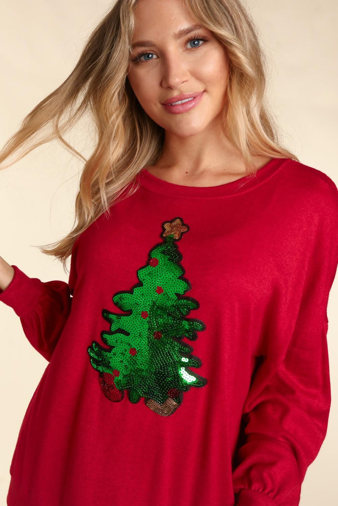 Sequined Christmas Tree Sweater-Outerwear-Haptics-Three Birdies Boutique, Women's Fashion Boutique Located in Kearney, MO