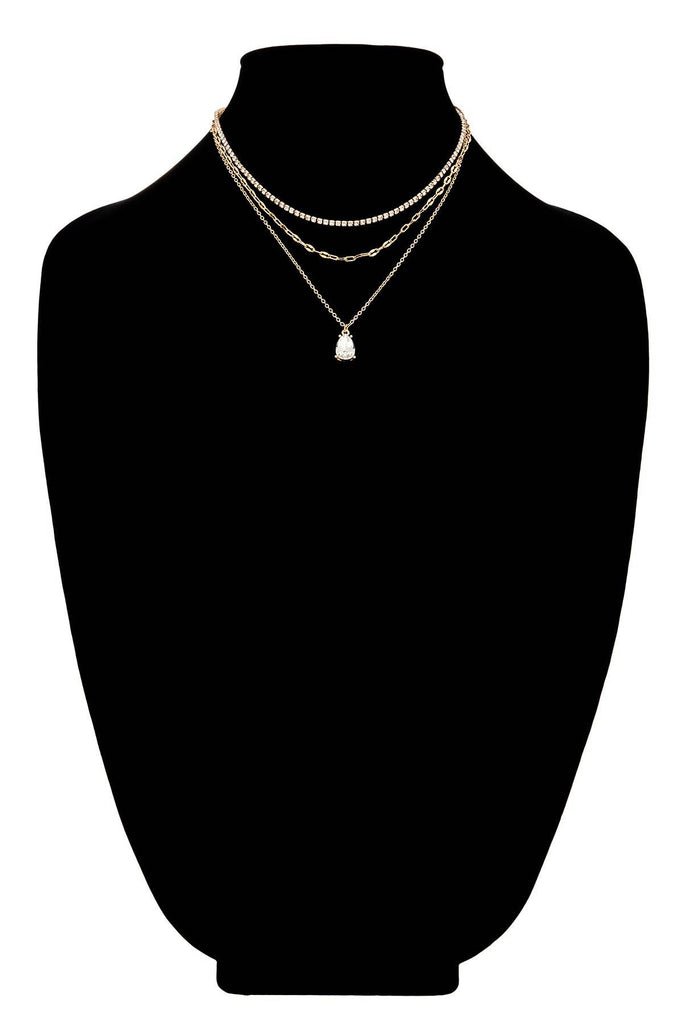 Silver Triple Layer Crystal Teardrop Necklace-Urbanista-Three Birdies Boutique, Women's Fashion Boutique Located in Kearney, MO