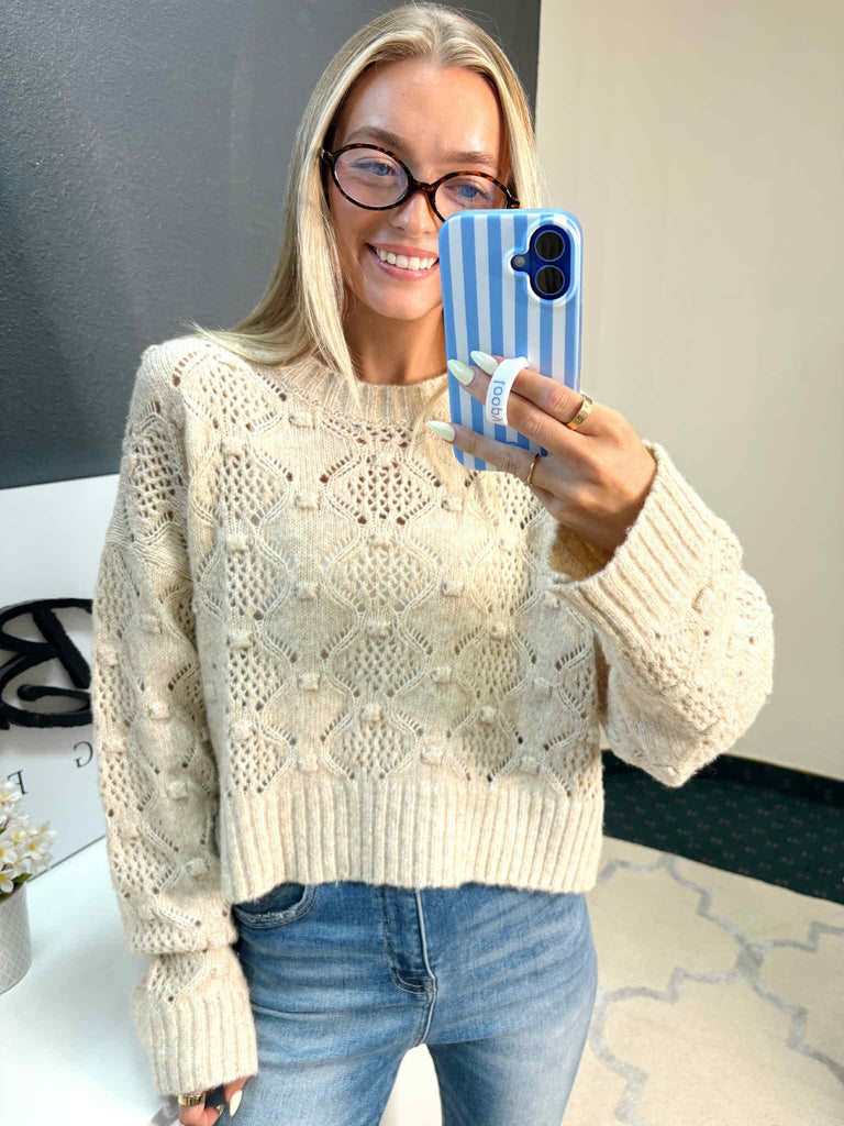 Cream Textured Sweater-Sweaters-White Birch-Three Birdies Boutique, Women's Fashion Boutique Located in Kearney, MO