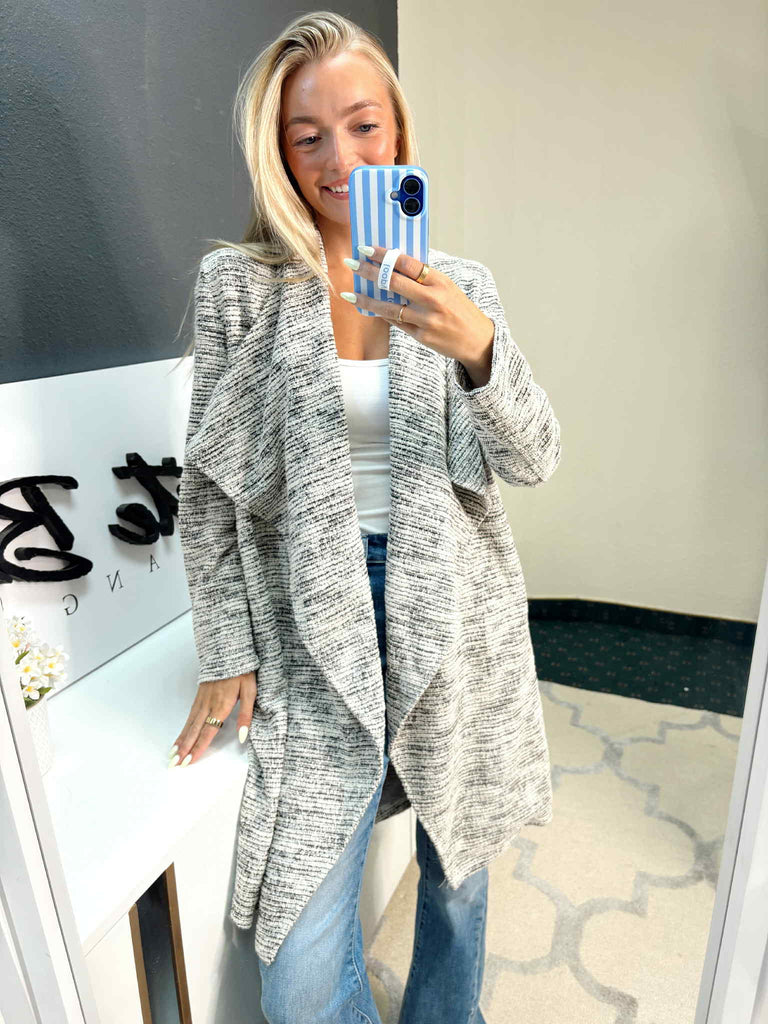 Heathered Duster Cardigan-Cardigans-White Birch-Three Birdies Boutique, Women's Fashion Boutique Located in Kearney, MO