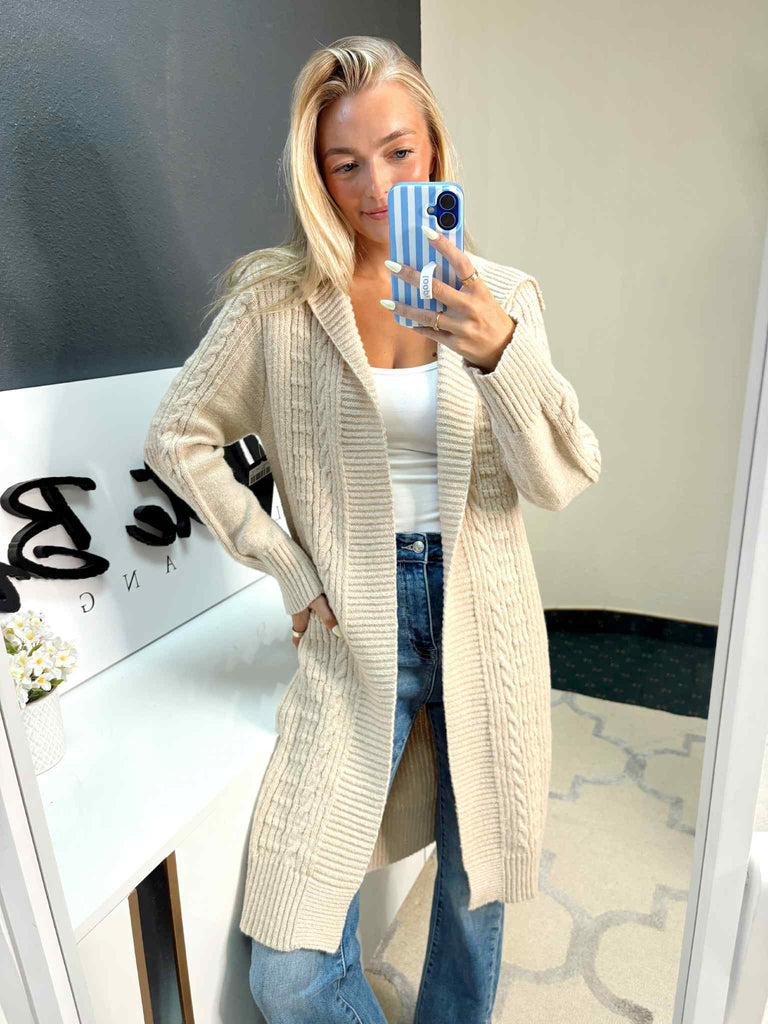Beige Open Front Cardigan-Cardigans-White Birch-Three Birdies Boutique, Women's Fashion Boutique Located in Kearney, MO