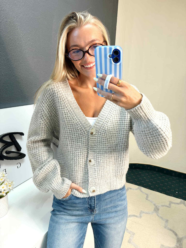 Grey Cardigan Sweater Top-Cardigans-White Birch-Three Birdies Boutique, Women's Fashion Boutique Located in Kearney, MO