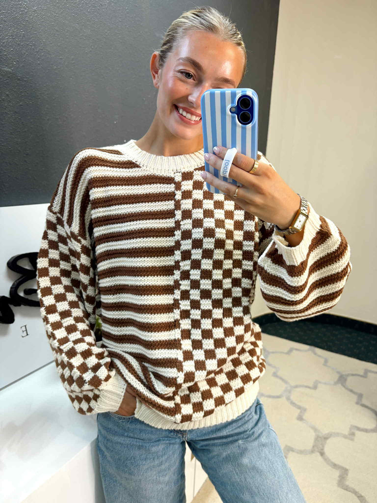 Chunky Print Sweater-Sweaters-White Birch-Three Birdies Boutique, Women's Fashion Boutique Located in Kearney, MO