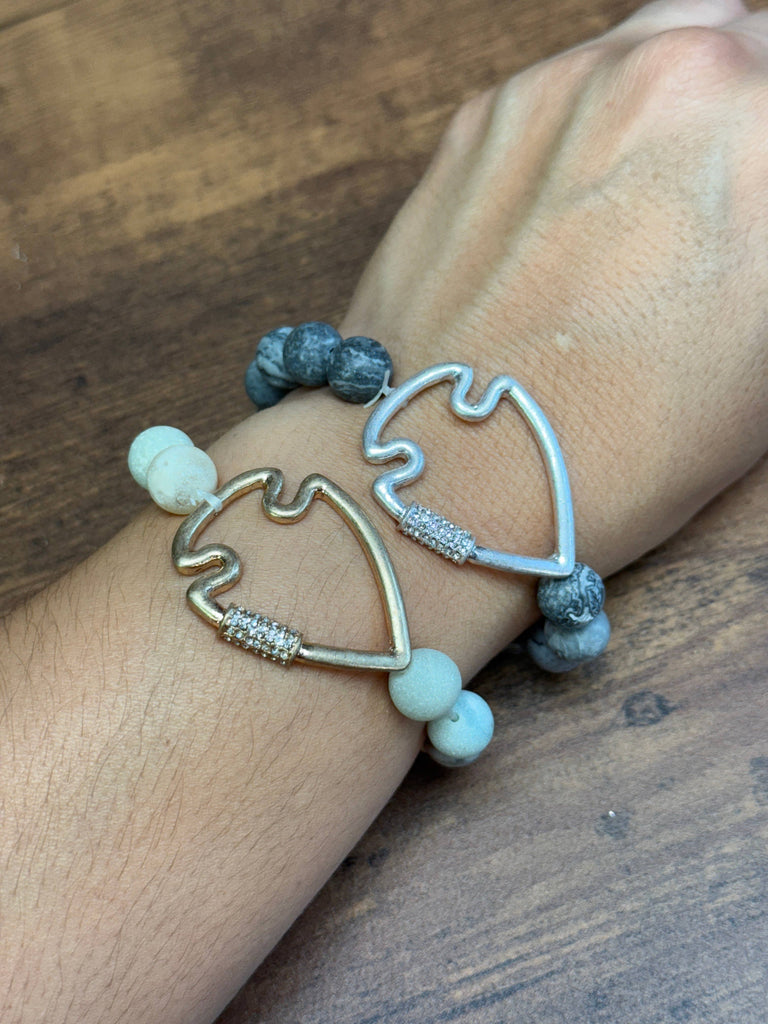 NEW! Bling Arrowhead Chunky Stone Stretch Bracelet: Map Jasper-Paco Designs-Three Birdies Boutique, Women's Fashion Boutique Located in Kearney, MO