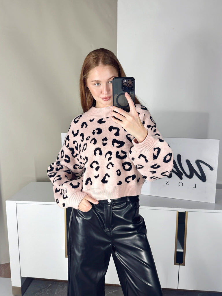 Pink Leopard Sweater-Sweaters-White Birch-Three Birdies Boutique, Women's Fashion Boutique Located in Kearney, MO