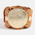 Hammered Disc Accent Faux Leather Panel Link Belt: BZS { product_type }}