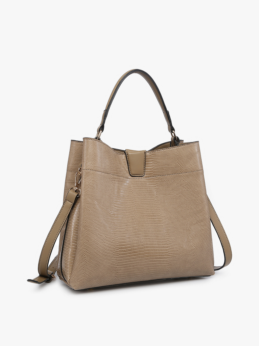 Tati Lizard Print Satchel - Taupe { product_type }}