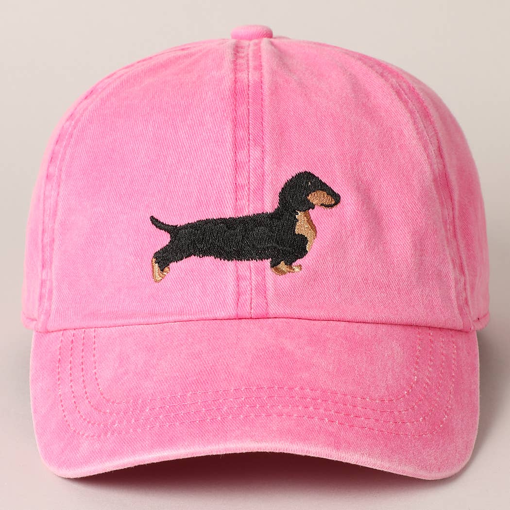 Dachshund Embroidered Baseball Dad Cap: White / One Size { product_type }}
