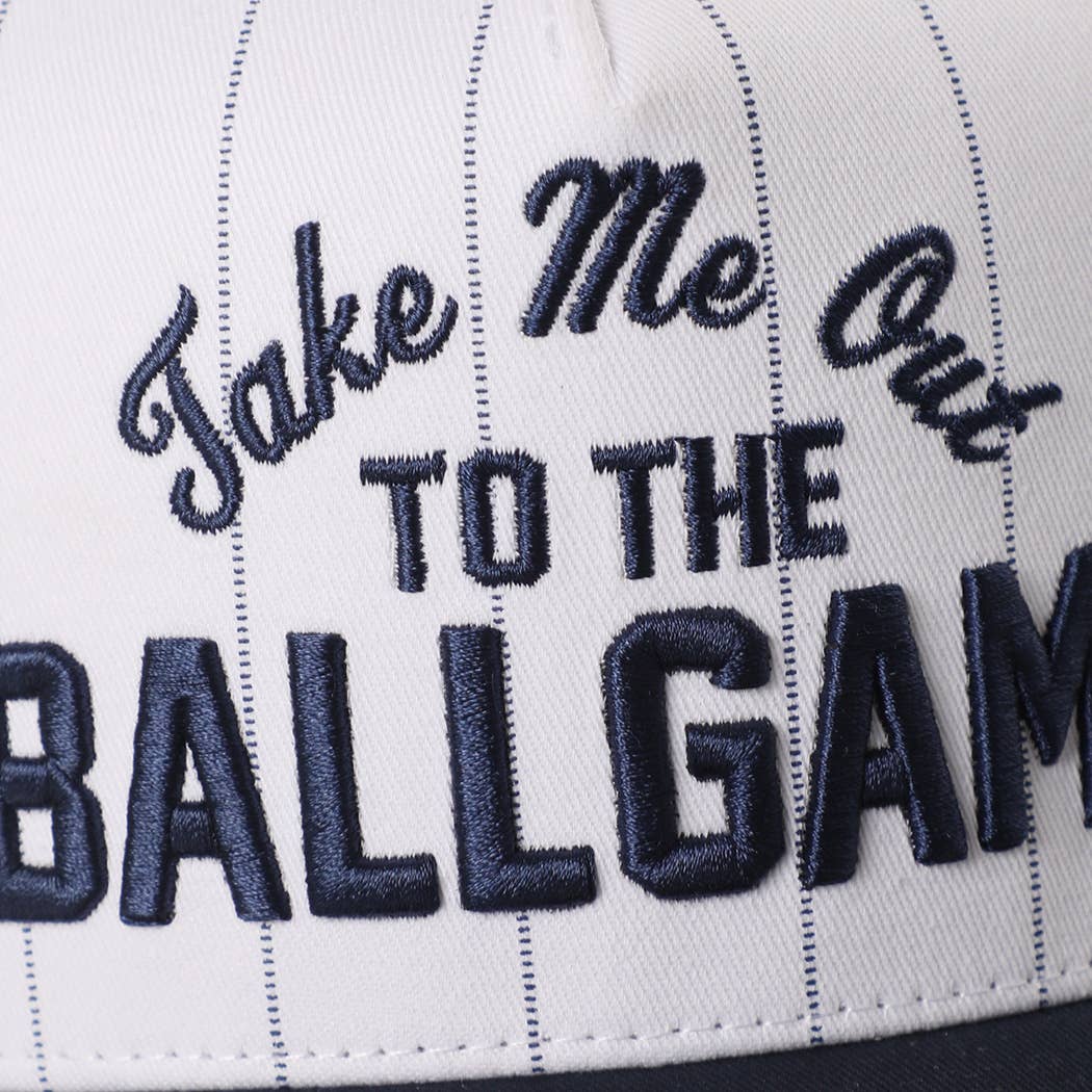 Take Me Out to the Ballgame Embroidered Pinstripe Trucker Hat - Navy/White { product_type }}