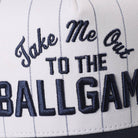 Take Me Out to the Ballgame Embroidered Pinstripe Trucker Hat - Navy/White { product_type }}