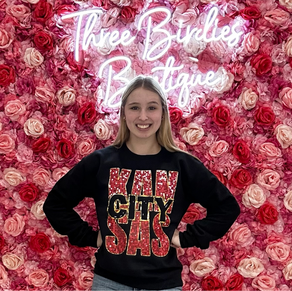 Kan Zuh City Black Crewneck-Graphic Tees-Tres Birdos Graphic Tees-Three Birdies Boutique, Women's Fashion Boutique Located in Kearney, MO