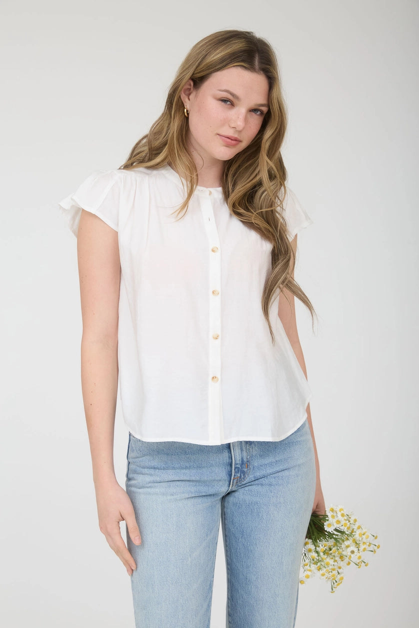 Ruffle Sleeve Button Down-Shirts & Tops-Blu Pepper-Three Birdies Boutique, Women's Fashion Boutique Located in Kearney, MO