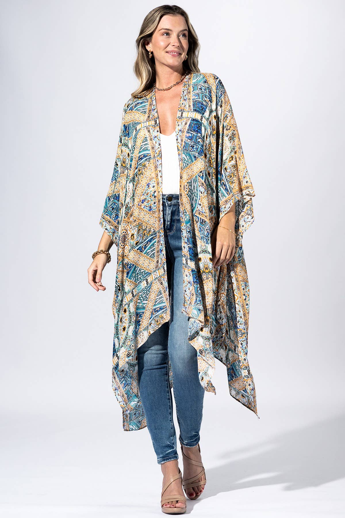 Gilded Mosaic Kimono: MULTI / 2 / One Size-Urbanista-Three Birdies Boutique, Women's Fashion Boutique Located in Kearney, MO