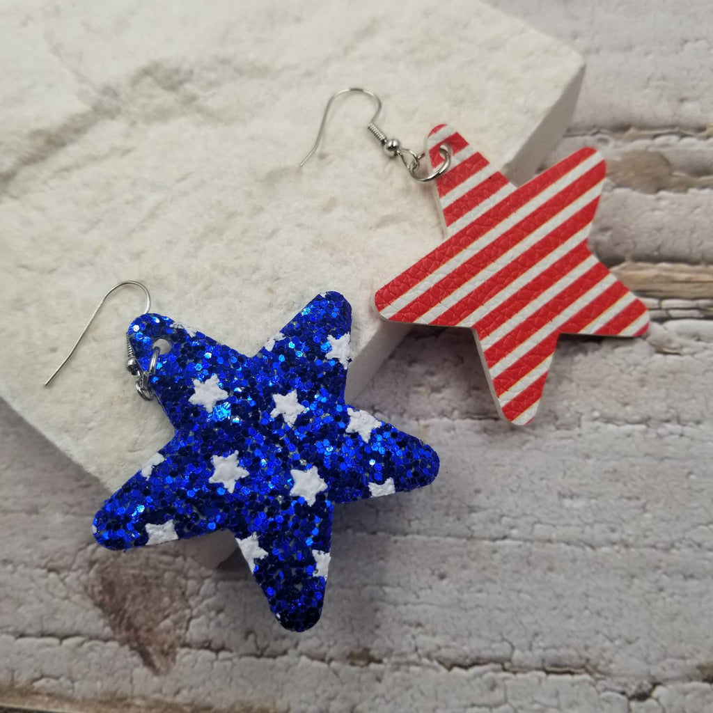 Fourth of July Patriotic Metallic Stars Leather Earrings-Treasure Wholesale-Three Birdies Boutique, Women's Fashion Boutique Located in Kearney, MO