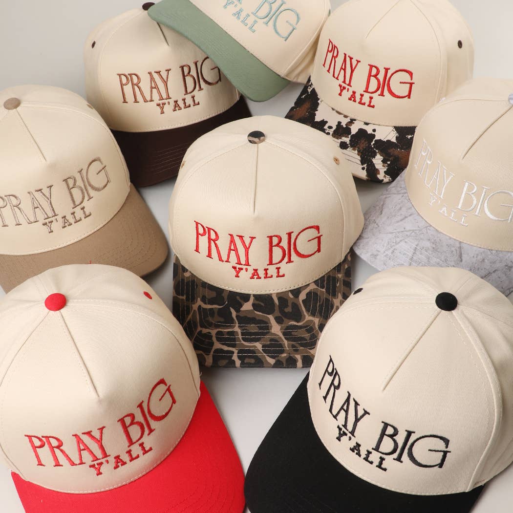 PRAY BIG Y'ALL Embroidery Two-Tone Trucker Hat: LEOPARD / One Size { product_type }}
