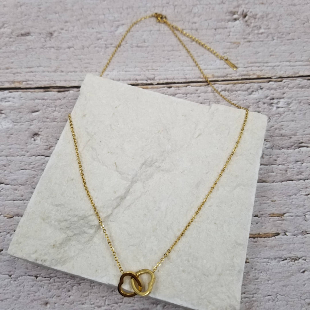 Double Heart Buckle Necklace - Gold-Treasure Wholesale-Three Birdies Boutique, Women's Fashion Boutique Located in Kearney, MO