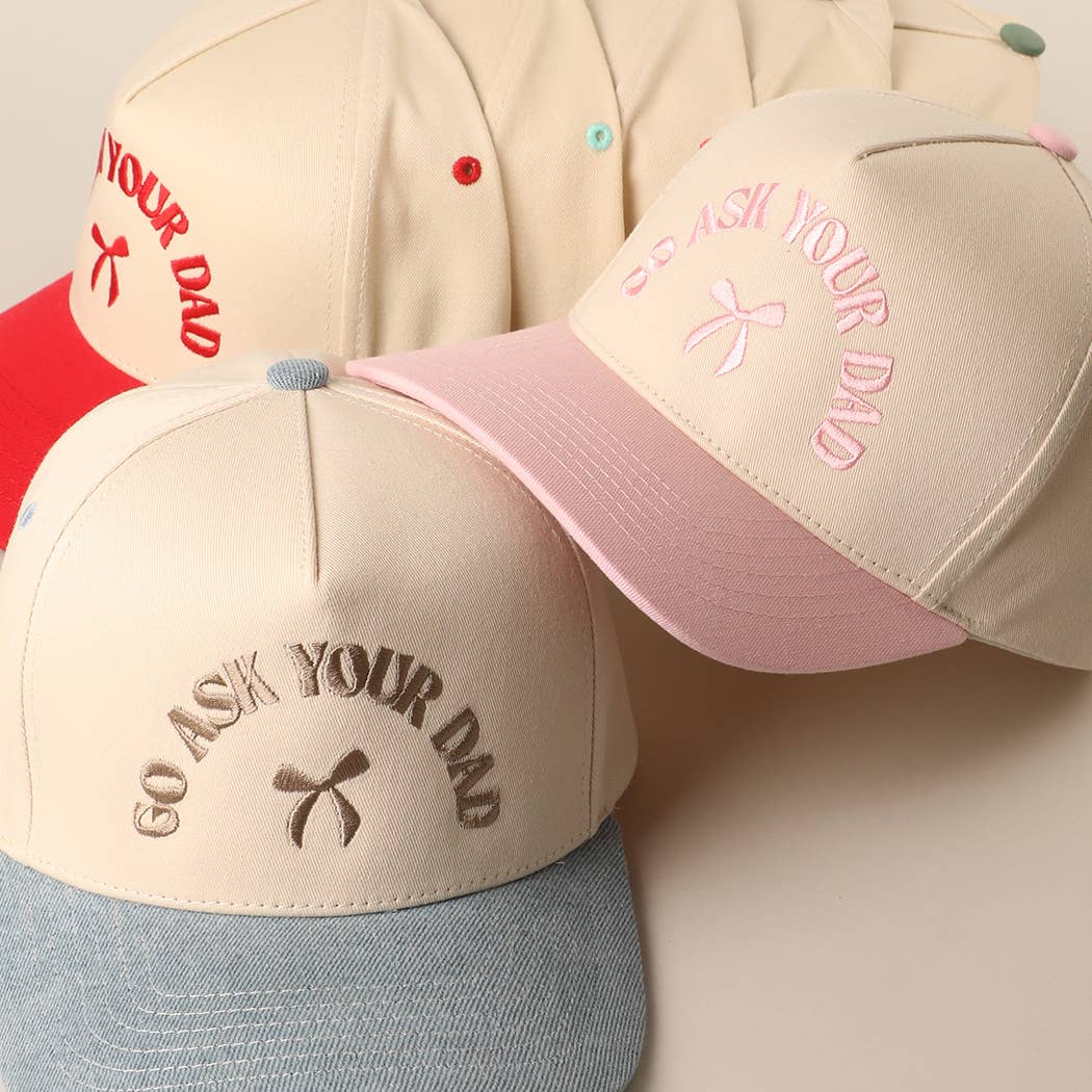 GO ASK YOUR DAD Embroidery Two-Tone Trucker Hat: HOT PINK / One Size { product_type }}