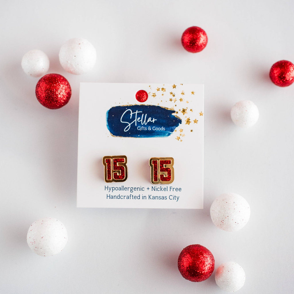 Red Glitter & Gold Mirror 15 Studs KC Football Mahomes-Stellar Gifts & Goods Wholesale-Three Birdies Boutique, Women's Fashion Boutique Located in Kearney, MO