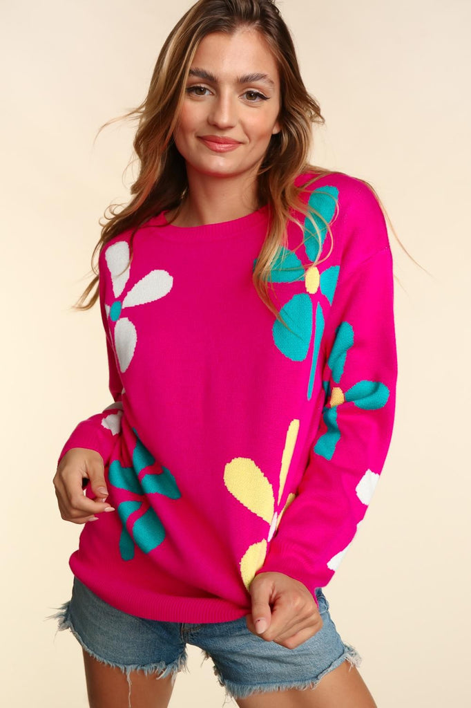 Daisy Flowered Pink Sweater-Outerwear-Haptics-Three Birdies Boutique, Women's Fashion Boutique Located in Kearney, MO
