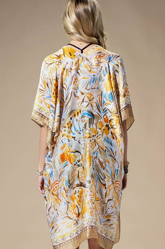 Coral Flowing Silky Feel Kimono with Flower Print-Urbanista-Three Birdies Boutique, Women's Fashion Boutique Located in Kearney, MO
