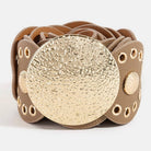 Hammered Disc Accent Faux Leather Panel Link Belt: BR { product_type }}