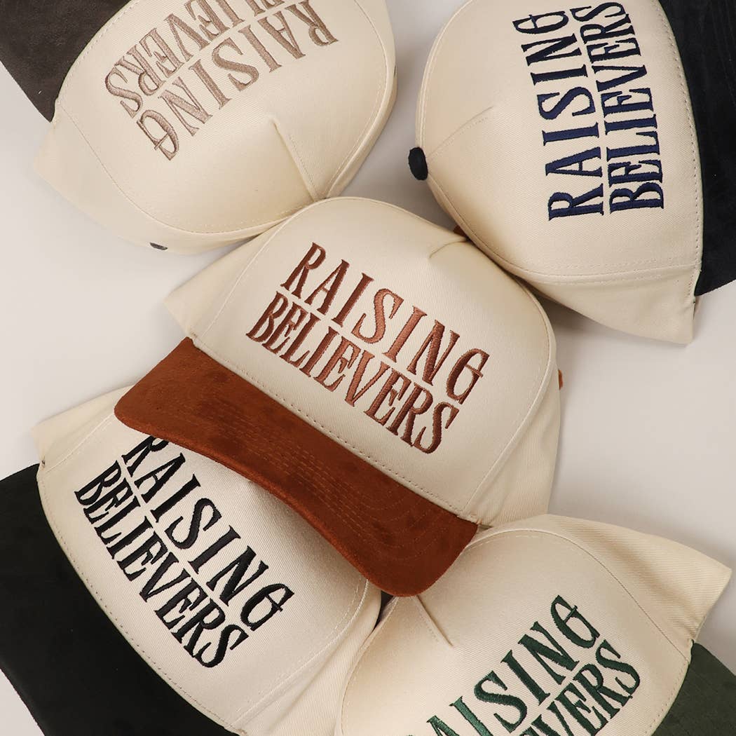 RAISING BELIEVERS Suede Two-Tone Trucker Hat: BLK / One Size { product_type }}