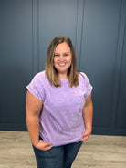 Mineral Washed Cuffed Sleeve Top { product_type }}
