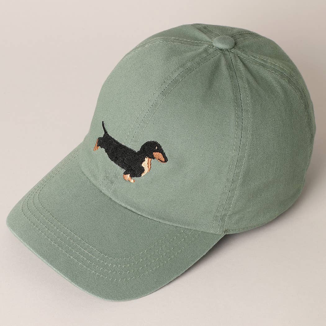 Dachshund Embroidered Baseball Dad Cap: White / One Size { product_type }}