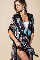 Midnight Vine Kimono: TEAL BLACK { product_type }}