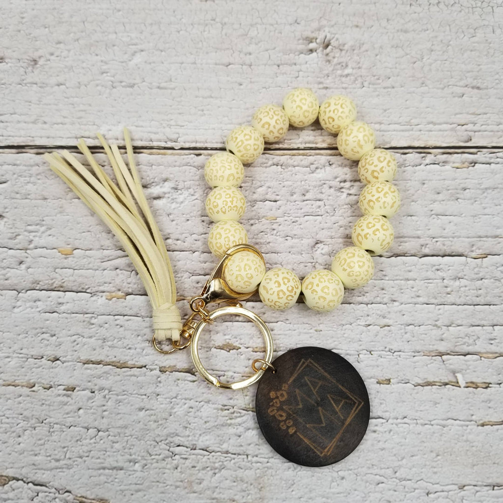 MAMA Leopard Wood Bead Bracelet Keychain: Red-Treasure Wholesale-Three Birdies Boutique, Women's Fashion Boutique Located in Kearney, MO