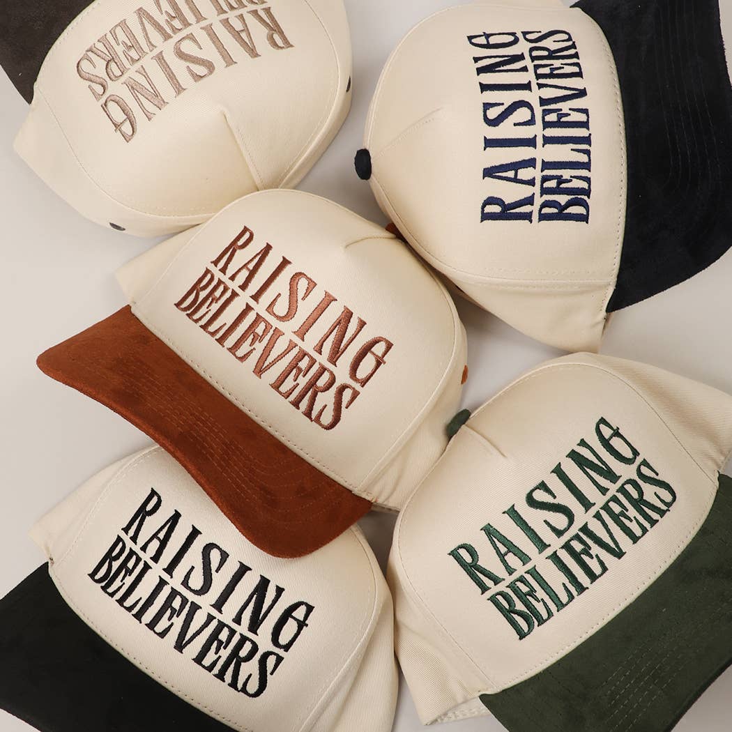 RAISING BELIEVERS Suede Two-Tone Trucker Hat: BLK / One Size { product_type }}