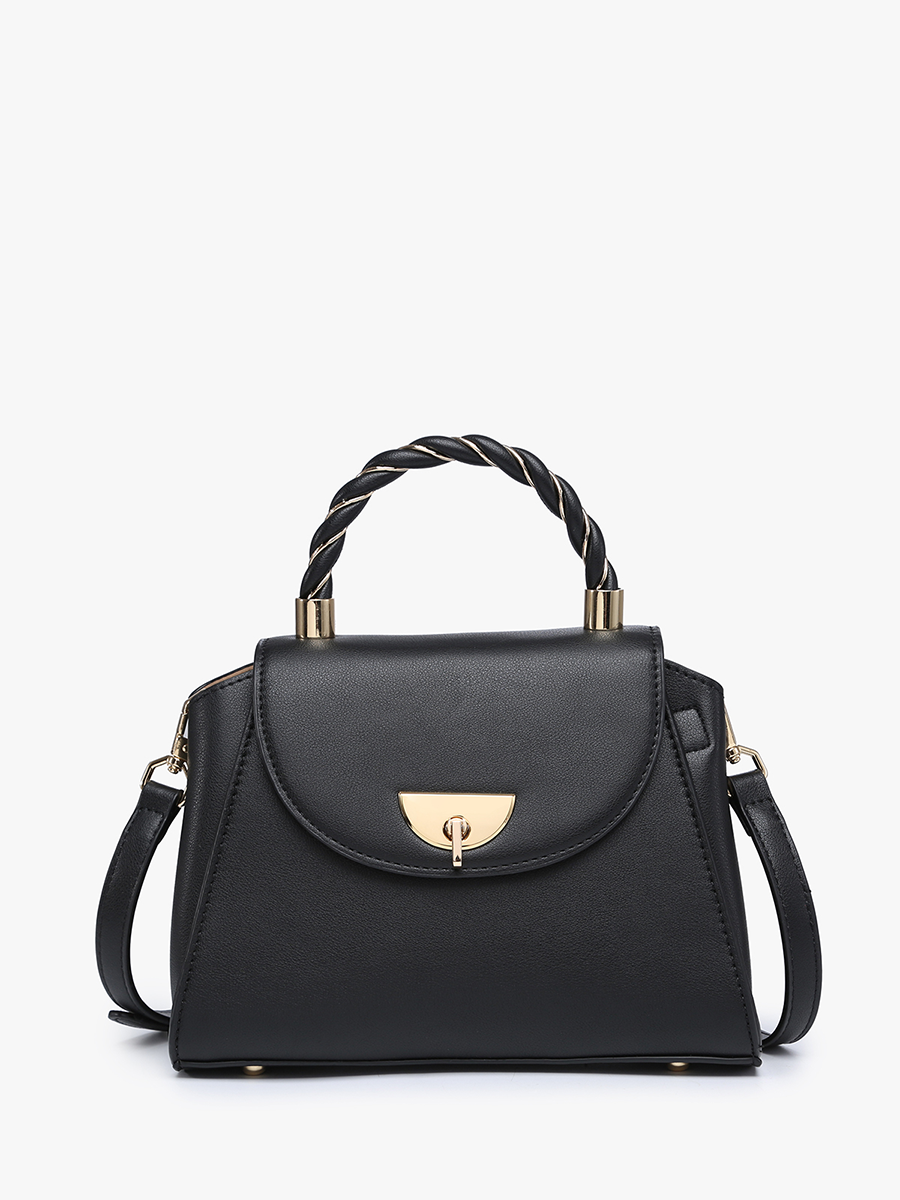 Clarke Twist Lock Small Satchel with Braided Handle - Black { product_type }}