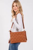 Faux Leather Basket Weave Hand Bag: BR { product_type }}
