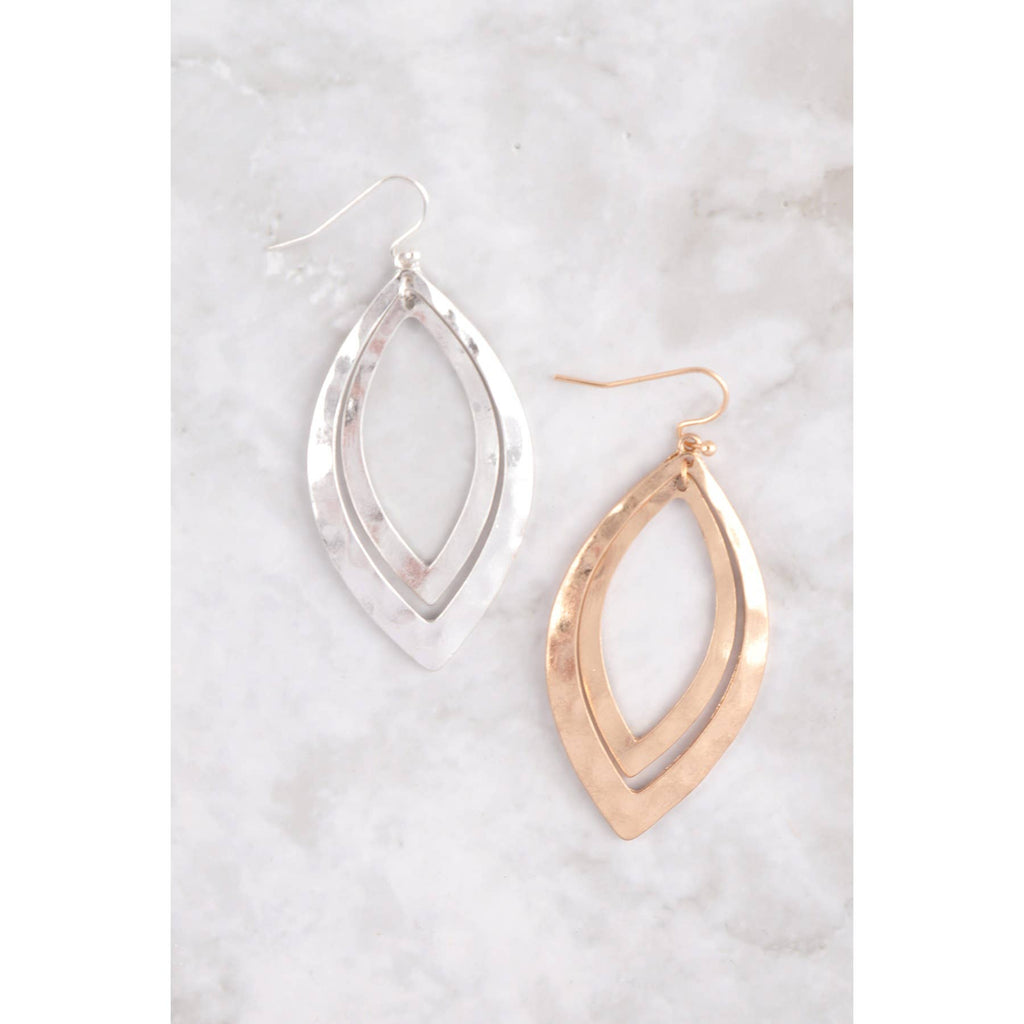 Layered Marquise Hammered Metal Earrings:-MYS Wholesale Inc-Three Birdies Boutique, Women's Fashion Boutique Located in Kearney, MO
