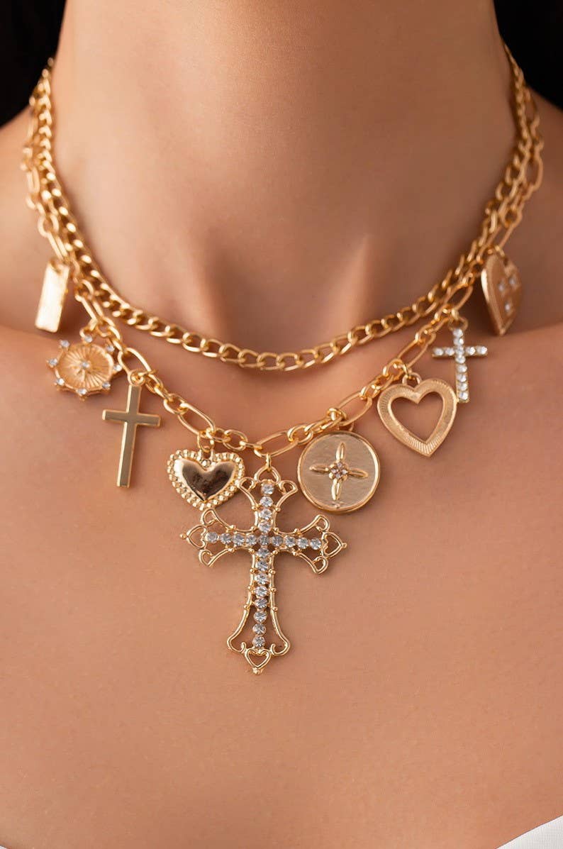 Charm Necklace – Layered Multi Cross Charms { product_type }}