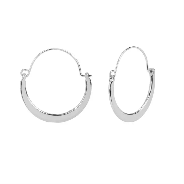 Flat Crescent Silver Hoop Earrings-Necklace-Whispers-Three Birdies Boutique, Women's Fashion Boutique Located in Kearney, MO